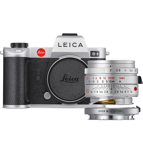 Leica SL2 Silbern mit Summicron-M 35mm f/2.0 ASPH. und Leica 18765 M-Adapter L Silber