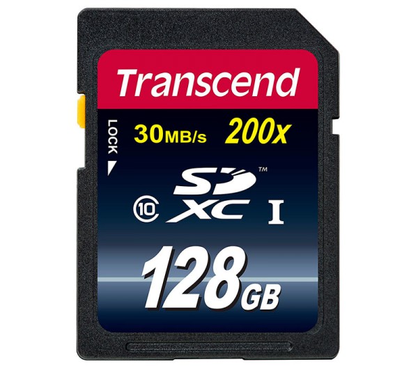 Transcend SDXC 128GB Klasse 10 200x Speicherkarte - Frontansicht