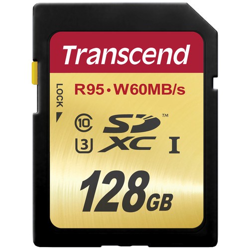 Transcend SDXC 128GB Klasse 10 UHS-1 U3 Speicherkarte - Frontansicht