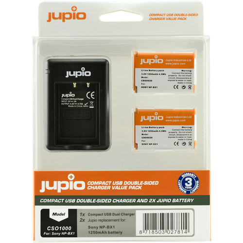 Jupio NP-BX1 + Compact USB Double-Sided Charger (Value Pack) für Sony